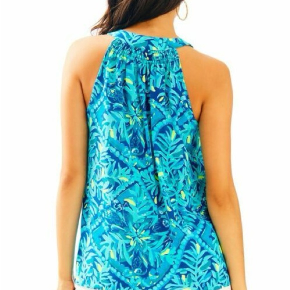 NWOT Lilly Pulitzer Silk Button Down Tank Top size Large in Blue Floral - Picture 11 of 11
